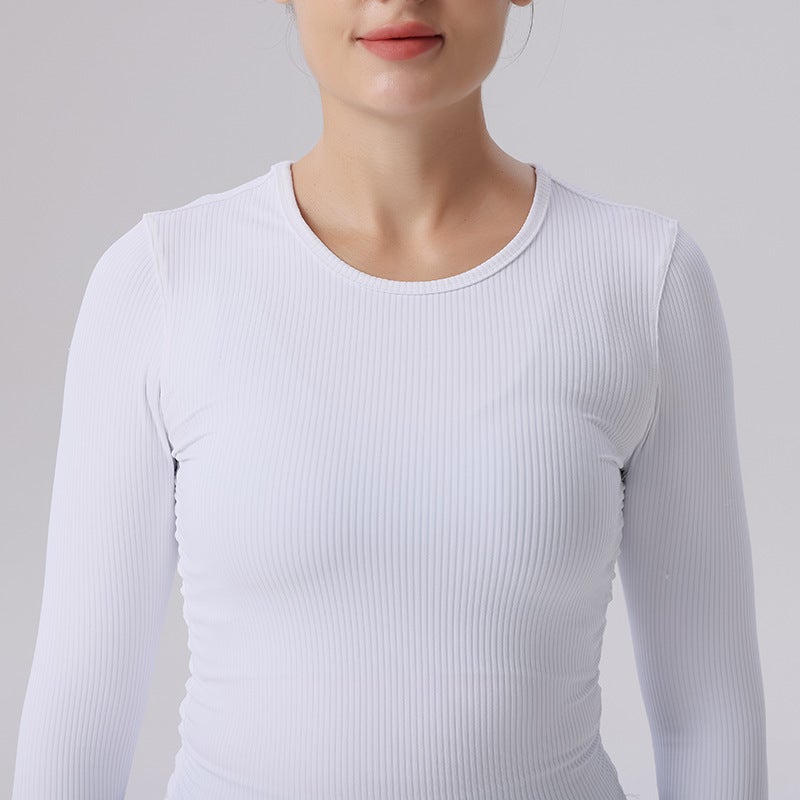 New Spring and Autumn Yoga Top Sportswear Round Neck Rib Long Sleeve Slim-Fit Moisture Wicking Outdoor Cycling and Running - Image 5
