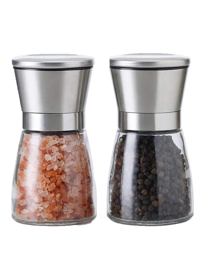 BLOOMING TIME Salt and Pepper Grinder Set ,Stainless Steel Adjustable Ceramic Grinder, Refillable Salt & Peppercorn Mills, 2-Pack Shakers for Sea Salt, Black Pepper, Chili - Image 1