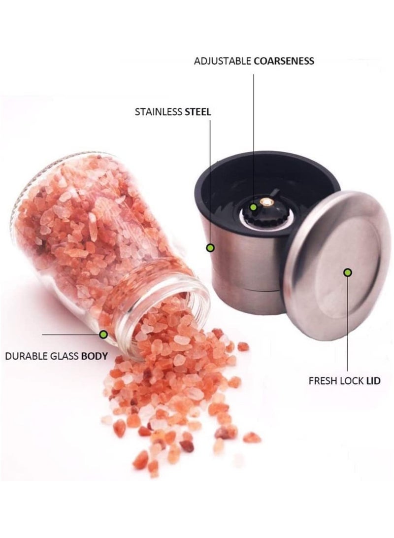 BLOOMING TIME Salt and Pepper Grinder Set ,Stainless Steel Adjustable Ceramic Grinder, Refillable Salt & Peppercorn Mills, 2-Pack Shakers for Sea Salt, Black Pepper, Chili - Image 4
