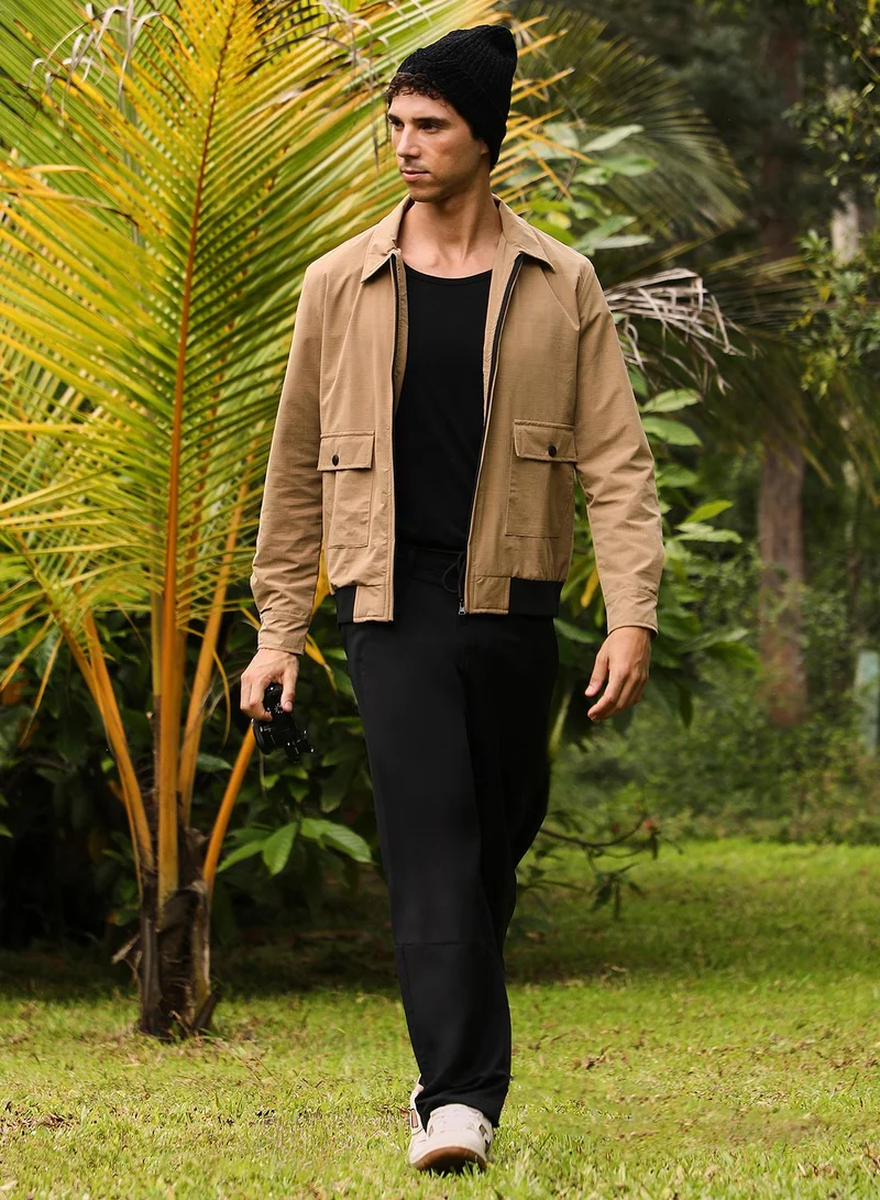 CAHOOT  Men's Camel Beige Zip-Front Geometric-Jacquard Jacket for Men | Best Price UAE