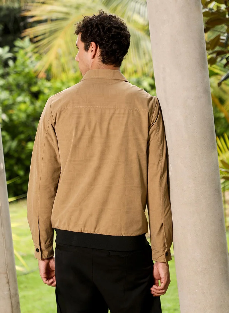 CAHOOT  Men's Camel Beige Zip-Front Geometric-Jacquard Jacket for Men | Best Price UAE