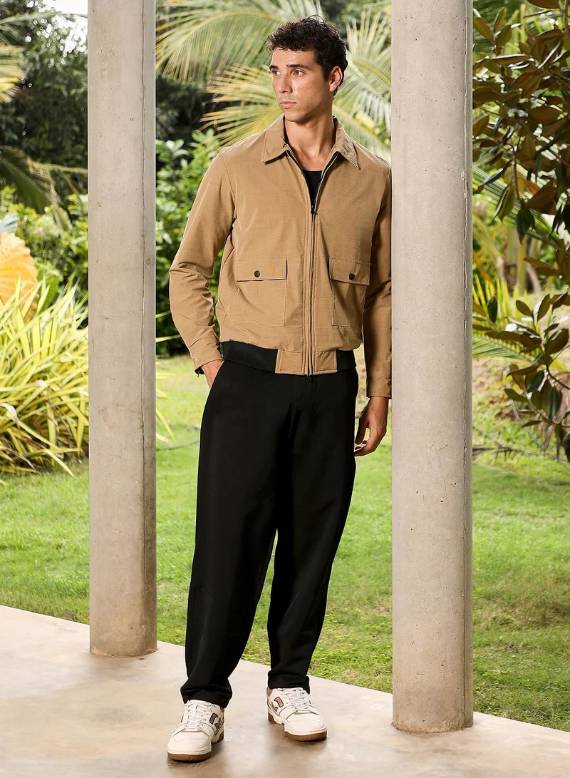 CAHOOT  Men's Camel Beige Zip-Front Geometric-Jacquard Jacket for Men | Best Price UAE