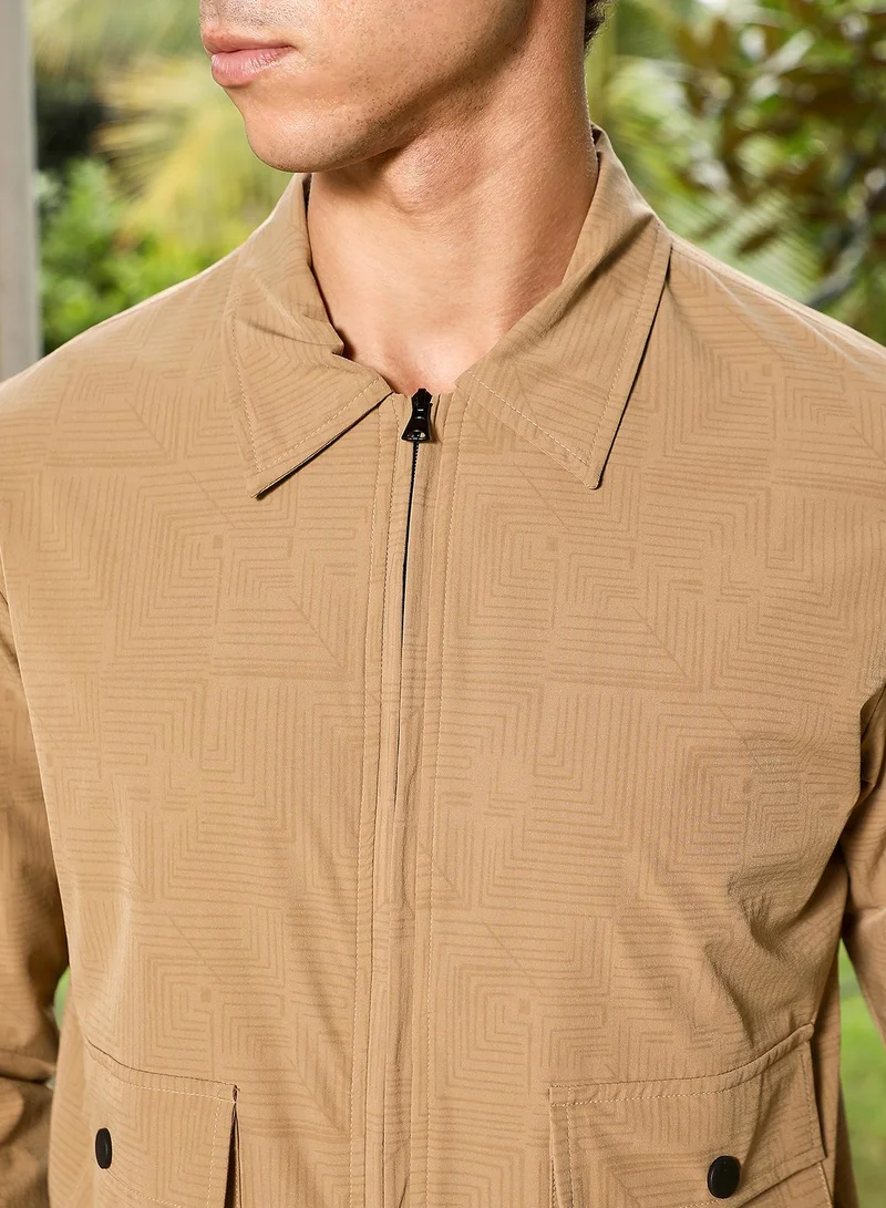 CAHOOT  Men's Camel Beige Zip-Front Geometric-Jacquard Jacket for Men | Best Price UAE