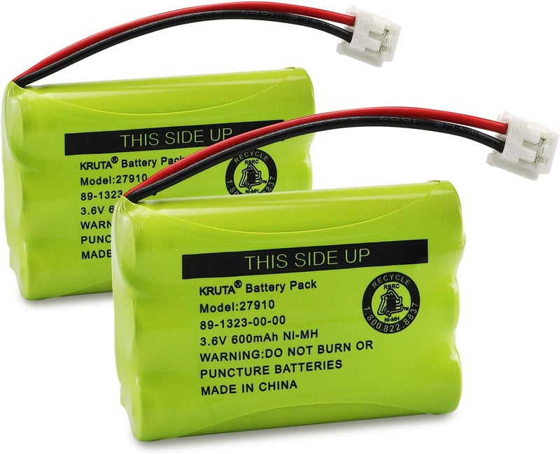 Kruta 27910 Cordless Telephone Battery Compatible with AT&T 89-1323-00-0 Motorola SD-7501 RadioShack 23-959 23-894 Ni-MH 3.6V(Pack 2) - Image 1