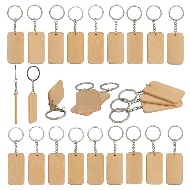 TFoRibbon TFoRibbon 50 Pcs Wood Engraving Blanks Wooden Blank Keychains Rectangle3 TFoRibbon00057 