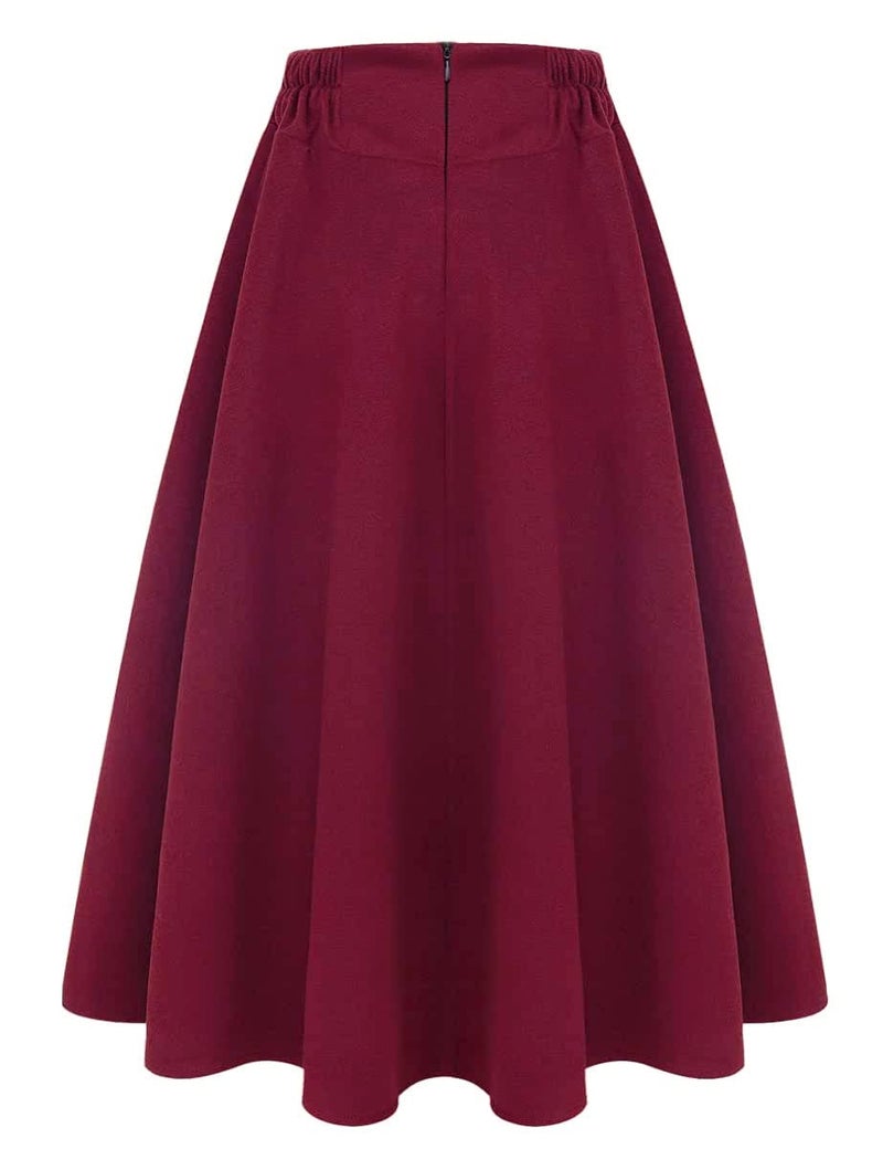 IDEALSANXUN Womens Fall Winter 2022 Fashion Clothes High Waist Pleated Long Maxi Skirts(Pure Wine, M) - Image 5