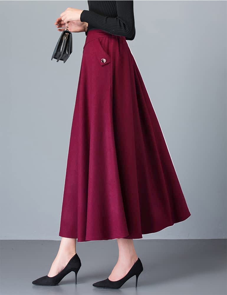 IDEALSANXUN Womens Fall Winter 2022 Fashion Clothes High Waist Pleated Long Maxi Skirts(Pure Wine, M) - Image 2
