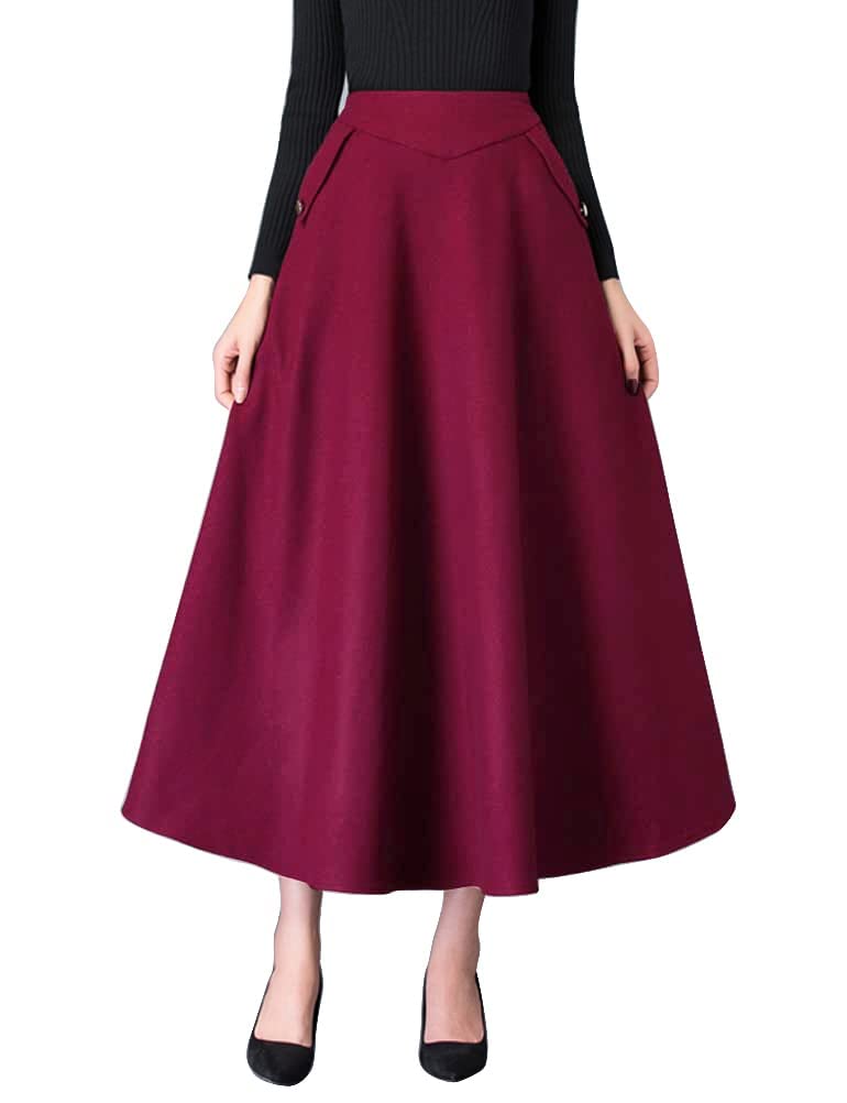 IDEALSANXUN Womens Fall Winter 2022 Fashion Clothes High Waist Pleated Long Maxi Skirts(Pure Wine, M) - Image 1