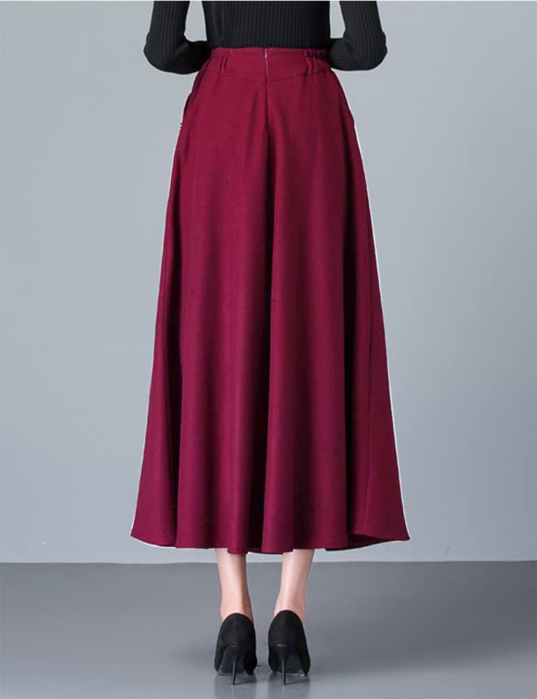 IDEALSANXUN Womens Fall Winter 2022 Fashion Clothes High Waist Pleated Long Maxi Skirts(Pure Wine, M) - Image 3