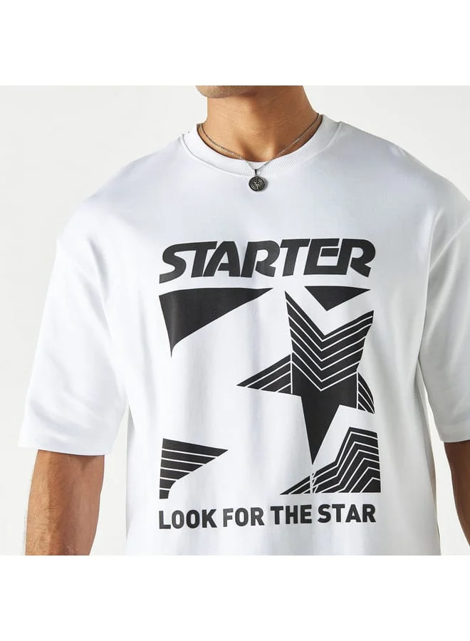 STARTER Starter Logo Print Crew Neck T-shirt with Short Sleeves