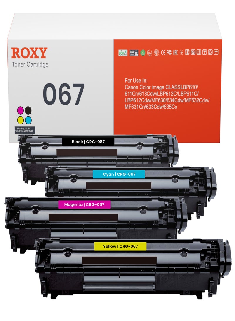 Roxy 067 Toner Compatible ( SET ) For use in Canon 067 067H for Canon i-SENSYS MF655CDW Toner MF657CDW LBP631CW  LBP633CDW MF651CW Cartridges  (Black Cyan Yellow Magenta, 4 Pack) - Image 1