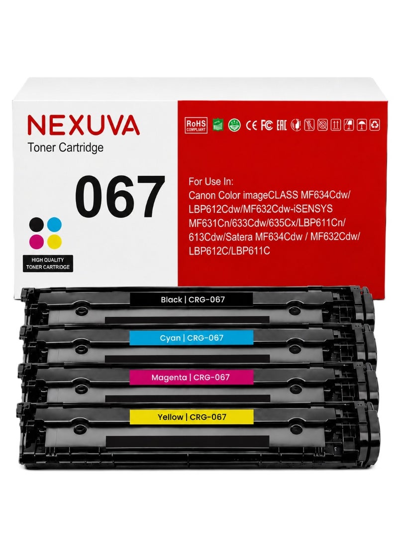NEXUVA 067 Compatible Toner Cartridge Set for Canon i-SENSYS MF651Cw, MF655Cdw, MF657Cdw, LBP631Cw and LBP633Cdw – Black, Cyan, Magenta and Yellow – 4-Pack - Image 1