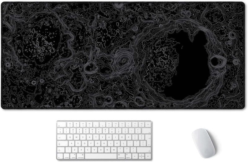 SSOIU Moon Topographic Map Extended Mouse Pad, XXL Gaming Mouse Pads, Large Big Mousepad Laptop Computer Keyboard Mat Desk Pad with Non-Slip Base Stitched Edge for Gaming Office, 35.5 x 15.7 inch - Image 1