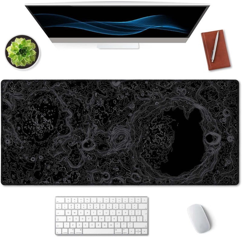 SSOIU Moon Topographic Map Extended Mouse Pad, XXL Gaming Mouse Pads, Large Big Mousepad Laptop Computer Keyboard Mat Desk Pad with Non-Slip Base Stitched Edge for Gaming Office, 35.5 x 15.7 inch - Image 3