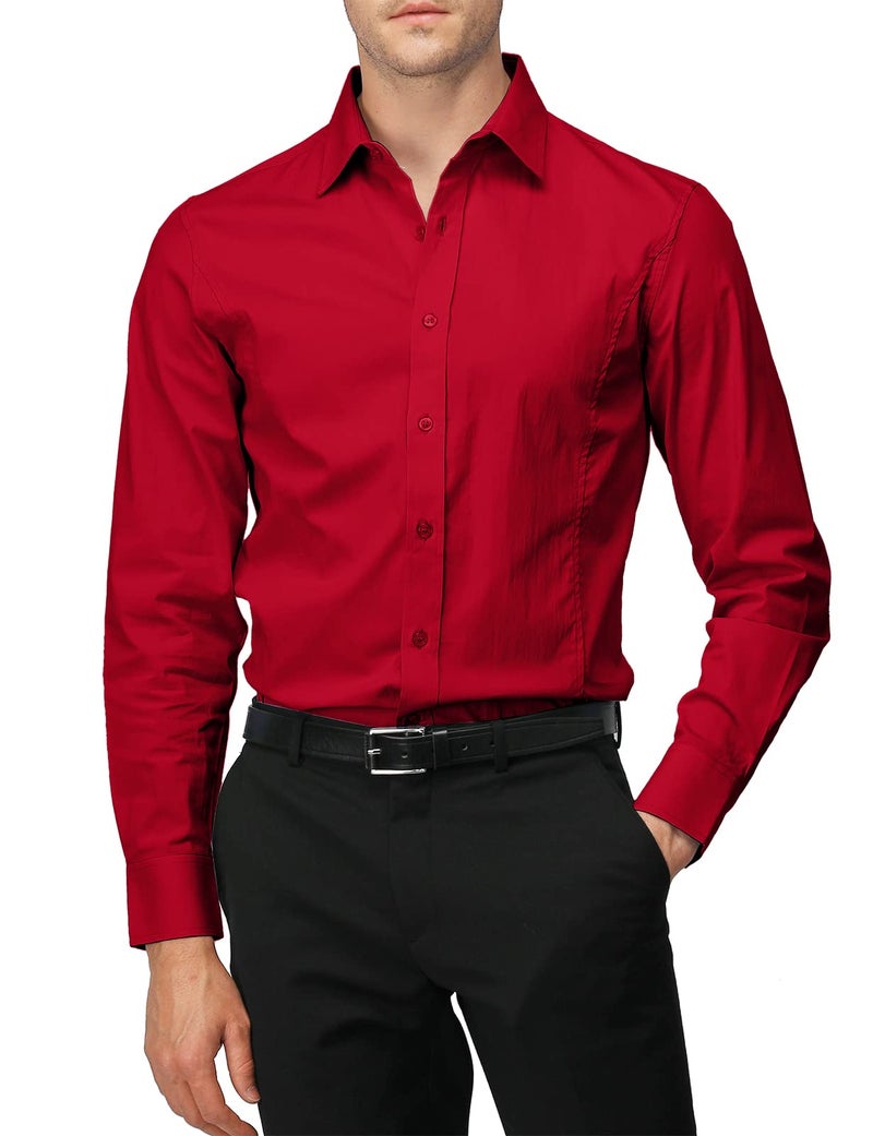 H2H Mens Wrinkle Free Slim Fit Dress Shirt w Solid Long Sleeve Red ASIA XXL US L