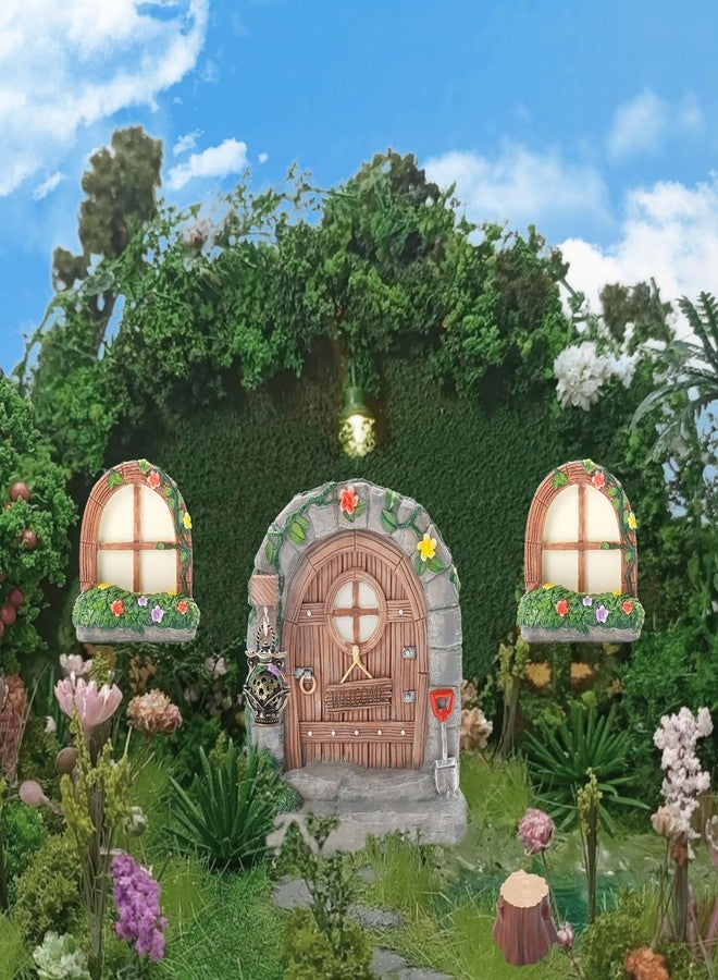 Exasinine Fairy Garden Door Accessories Fairy Door and Windows Tree Stump for Trees Glow in The Dark Miniature Fairy Doors for Tree Stump Decor Fairy House Kit with Fairy Lantern - Image 3