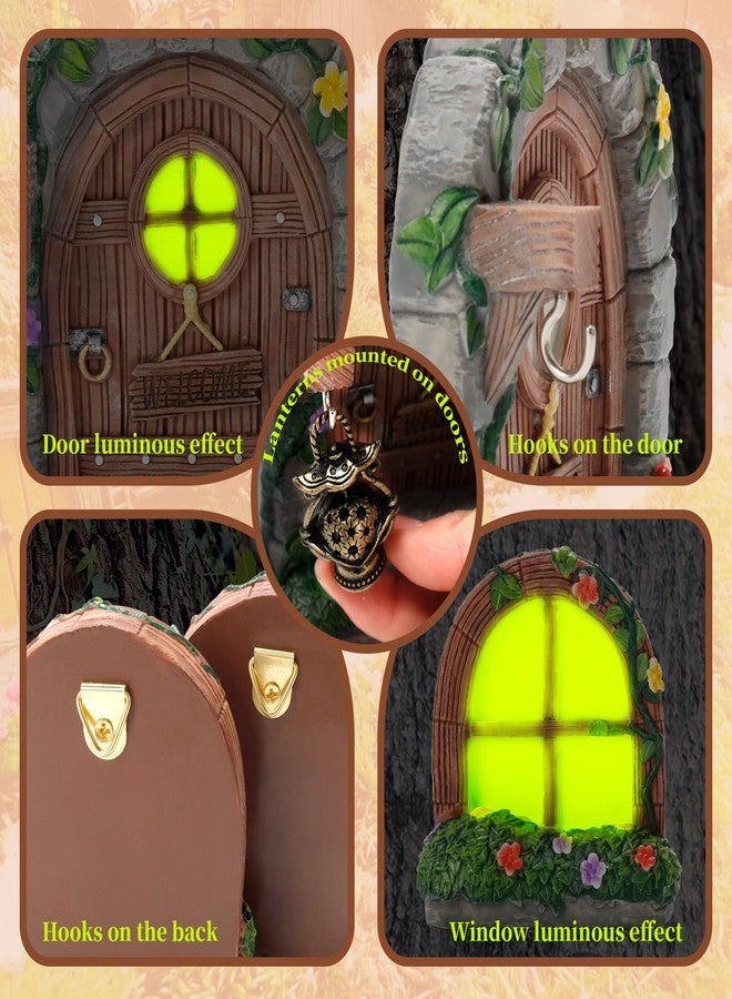 Exasinine Fairy Garden Door Accessories Fairy Door and Windows Tree Stump for Trees Glow in The Dark Miniature Fairy Doors for Tree Stump Decor Fairy House Kit with Fairy Lantern - Image 5