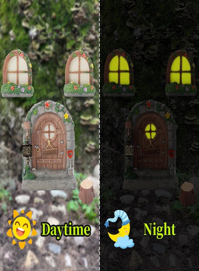 Exasinine Fairy Garden Door Accessories Fairy Door and Windows Tree Stump for Trees Glow in The Dark Miniature Fairy Doors for Tree Stump Decor Fairy House Kit with Fairy Lantern - Image 4