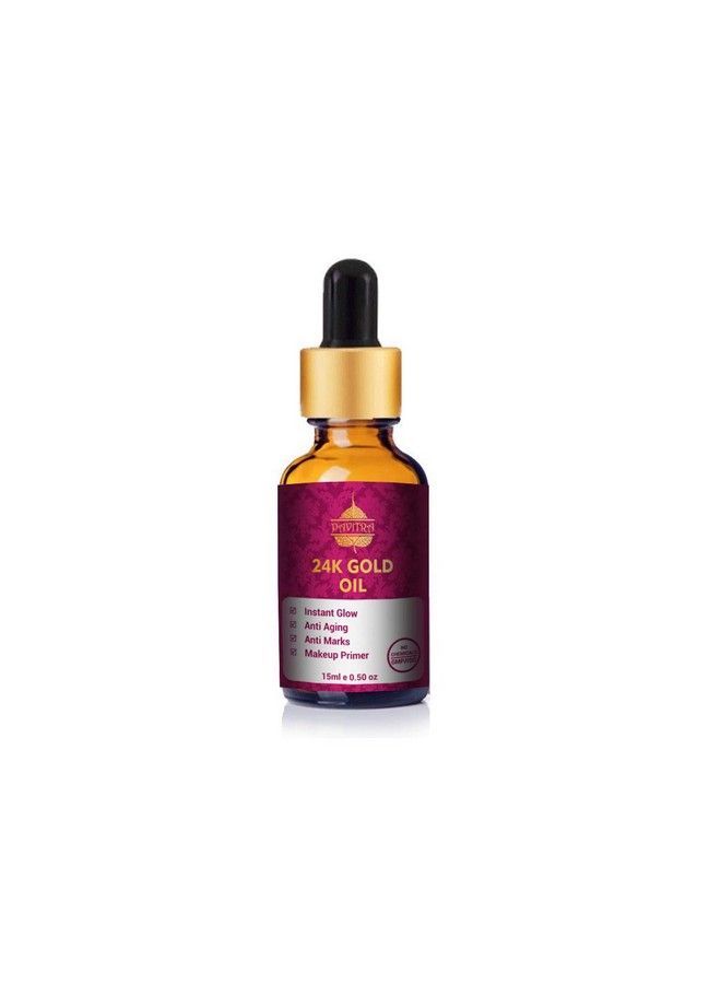 Pavitra+ 24K Gold Oil With Pure 24K Gold And Rosehip Seed Oil For Instant Glow Anti Aging Anti Marks Makeup Primer Use For Skin Purifying Face Serum 15Ml (Pack Of 1) - Image 2