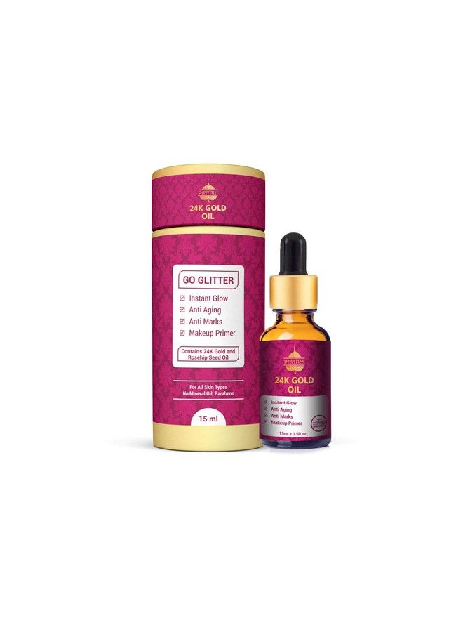 Pavitra+ 24K Gold Oil With Pure 24K Gold And Rosehip Seed Oil For Instant Glow Anti Aging Anti Marks Makeup Primer Use For Skin Purifying Face Serum 15Ml (Pack Of 1) - Image 3