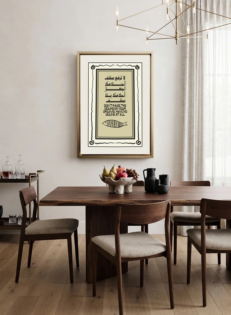 Lowha Canvas Wall Art Stretched Over Wooden Frame with Gold Floating Frame Featuring the Motivational Phrase Dreams Have No Ceiling