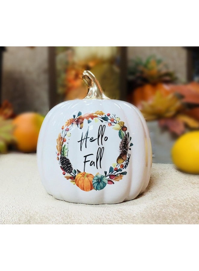 Nature's Mark Fall Harvest Ceramic Pumpkin Decor, Hello Fall - Image 1