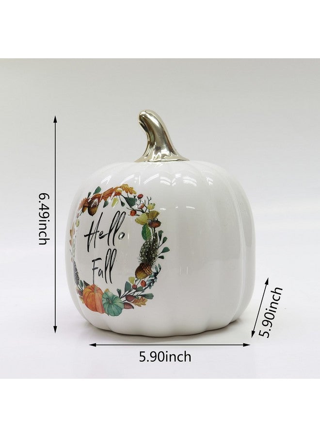 Nature's Mark Fall Harvest Ceramic Pumpkin Decor, Hello Fall - Image 3