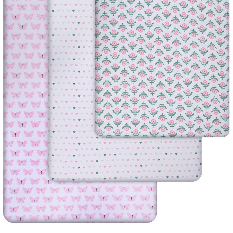 GrowWILD GROW WILD Crib Sheets 3 Pack - Soft & Stretchy Jersey Cotton Fitted Baby Crib Sheets for Girls, Cute Toddler Bed Sheets for Baby Girl (Hearts & Flowers) - Image 3