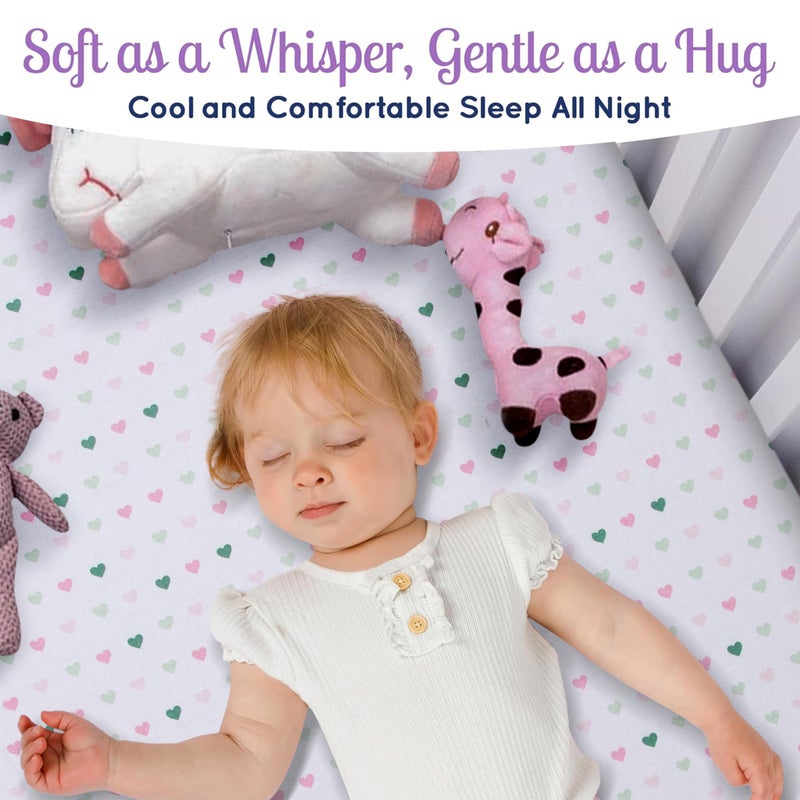 GrowWILD GROW WILD Crib Sheets 3 Pack - Soft & Stretchy Jersey Cotton Fitted Baby Crib Sheets for Girls, Cute Toddler Bed Sheets for Baby Girl (Hearts & Flowers) - Image 5