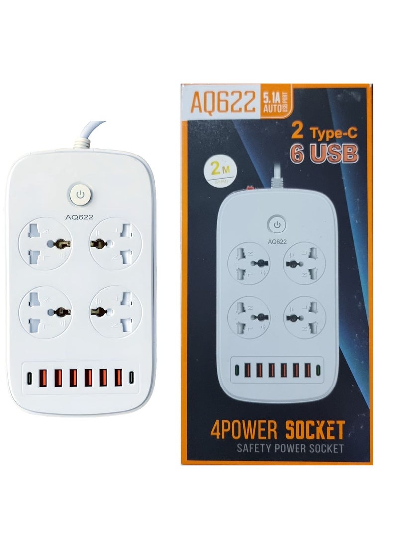 مقبس طاقة لايتنينج 6 يو اس بي + 2 نوع سي AQ622 - Image 1