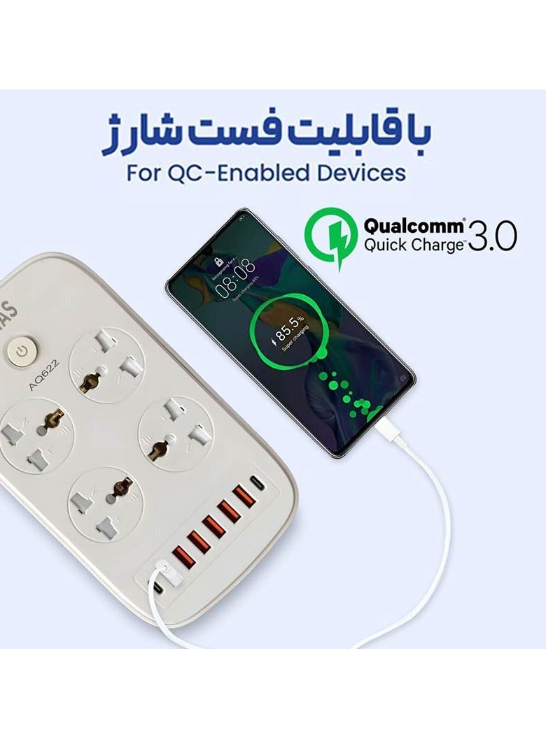 مقبس طاقة لايتنينج 6 يو اس بي + 2 نوع سي AQ622 - Image 2
