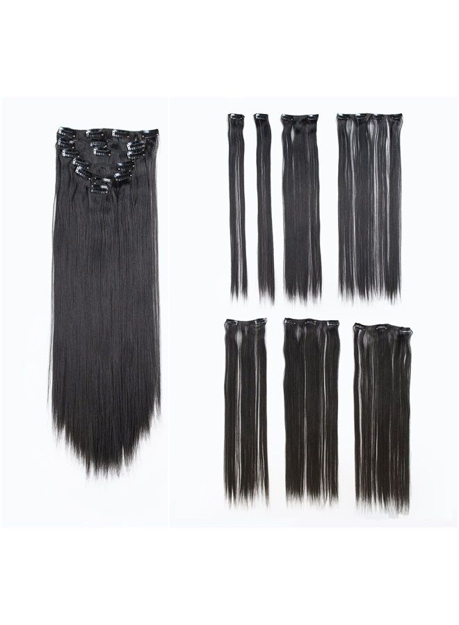 SWACC شعر صناعي مستعار للنساء بطول 22 بوصة مستقيم كامل الرأس 7 قطع منفصلة مقاومة للحرارة (1B-أسود غير لامع) - Image 1