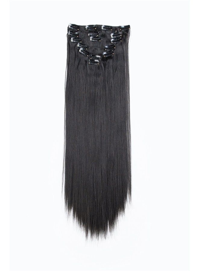 SWACC شعر صناعي مستعار للنساء بطول 22 بوصة مستقيم كامل الرأس 7 قطع منفصلة مقاومة للحرارة (1B-أسود غير لامع) - Image 2