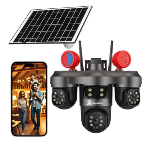ApnaCam 8+8+8MP 5G SIM Solar Battery Powered 3 Lens PTZ Camera 10x Optical Zoom | 360° View | Night Vision, Motion Detection Two-Way Audio | 128GB Storage | Solar CCTV Camera - Image 1