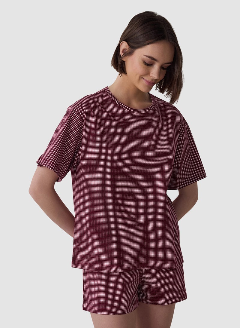 Penti Freya Plaid Cotton Crew Neck Short Sleeve Shorts Pyjamas Set - Image 1