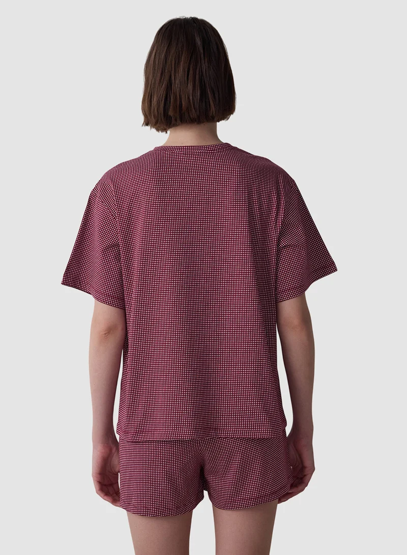 Penti Freya Plaid Cotton Crew Neck Short Sleeve Shorts Pyjamas Set