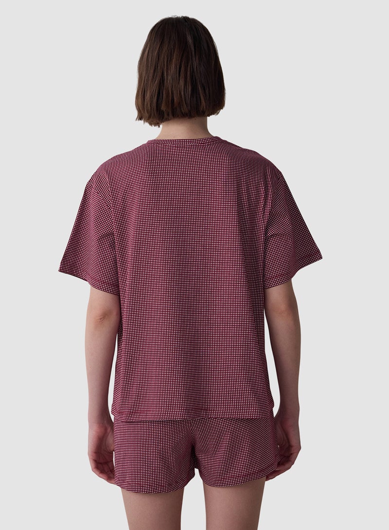Penti Freya Plaid Cotton Crew Neck Short Sleeve Shorts Pyjamas Set - Image 2