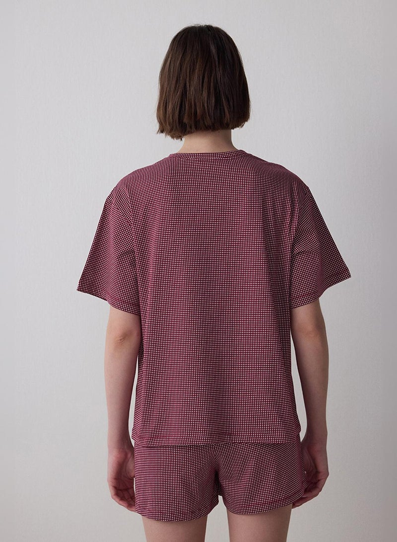 بنتي طقم بيجامة قطنية كاروهات برقبة دائرية وأكمام قصيرة - Image 3