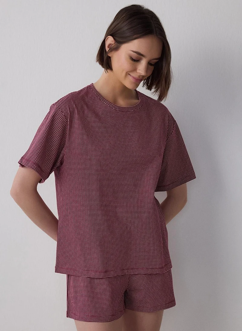 Penti Freya Plaid Cotton Crew Neck Short Sleeve Shorts Pyjamas Set
