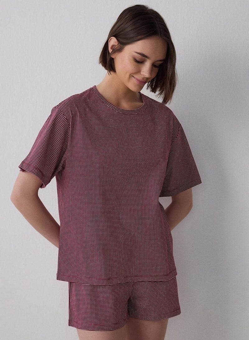 بنتي طقم بيجامة قطنية كاروهات برقبة دائرية وأكمام قصيرة - Image 1