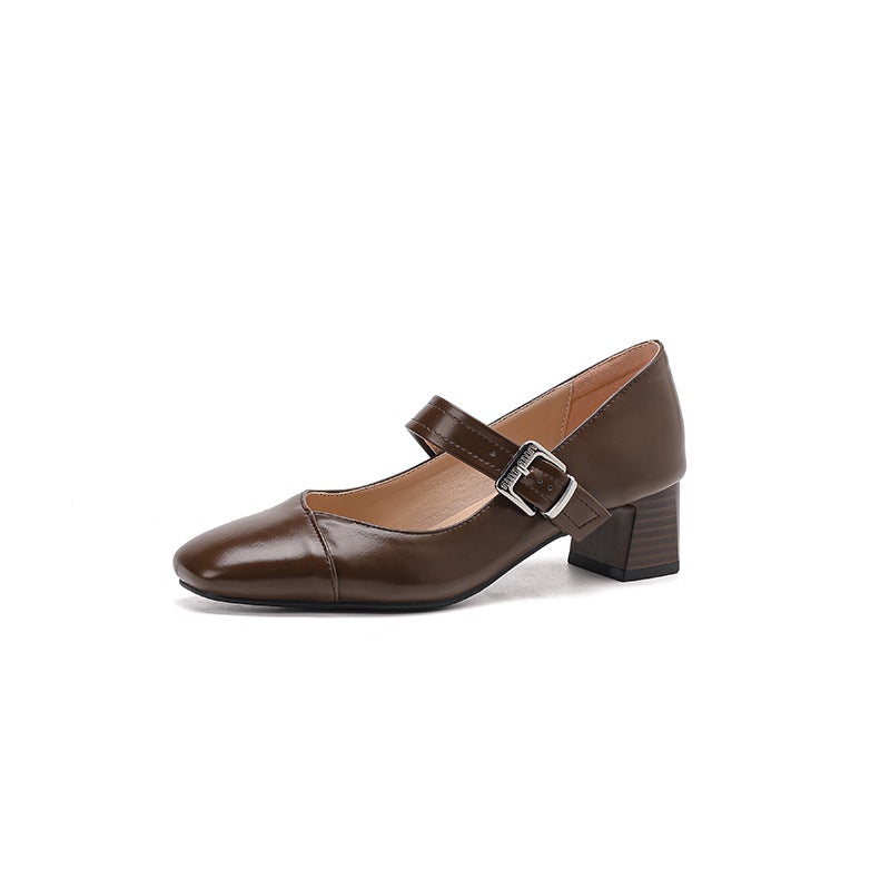 Wish 2024 Spring Fashion Mid-Heel Women'S Shoes 31-43 Solid Color Buckle Shallow Mouth Single Shoes - Image 1