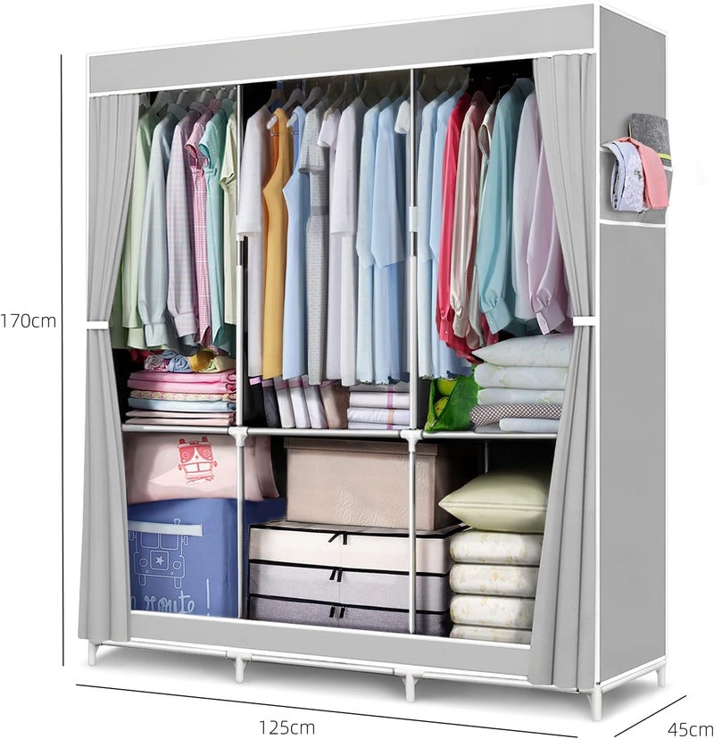 N.C NC Portable Foldable Fabric Wardrobe Closet(125x45x170, Grey) - Image 2