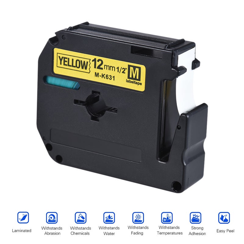 Black on Yellow Label Tape Compatible for Brother PT-65/PT-70/PT80  Label Printer 12mm * 8m - Image 2