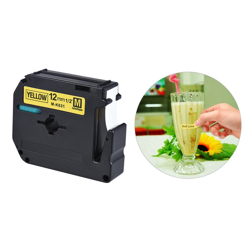 Black on Yellow Label Tape Compatible for Brother PT-65/PT-70/PT80  Label Printer 12mm * 8m - Image 1