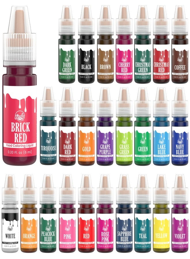 Riccle Food Coloring for Baking - 26 Bright Food Coloring Liquid Set for Cake decorations - 0.20 Fl. Oz (6 ml) / Bottle x 26 Food Dye for Icing, Christmas Cookie decorating Supplies Baking Supplies - Image 1