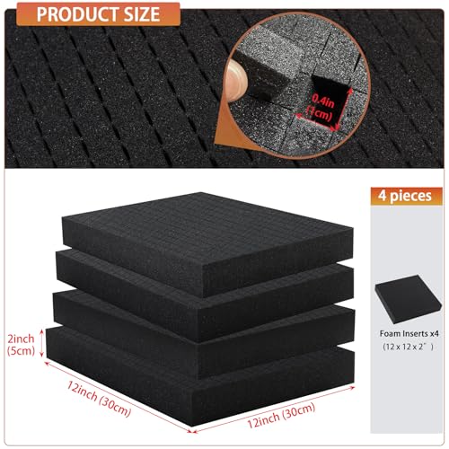 QDYMXUN Pre-Cubed Pick & Pluck Foam Sheets - 4-Pack (12"x12"x2") Polyurethane Apart Insert Pads Liners for Toolboxes, Storage Drawer and Crafts - Image 2