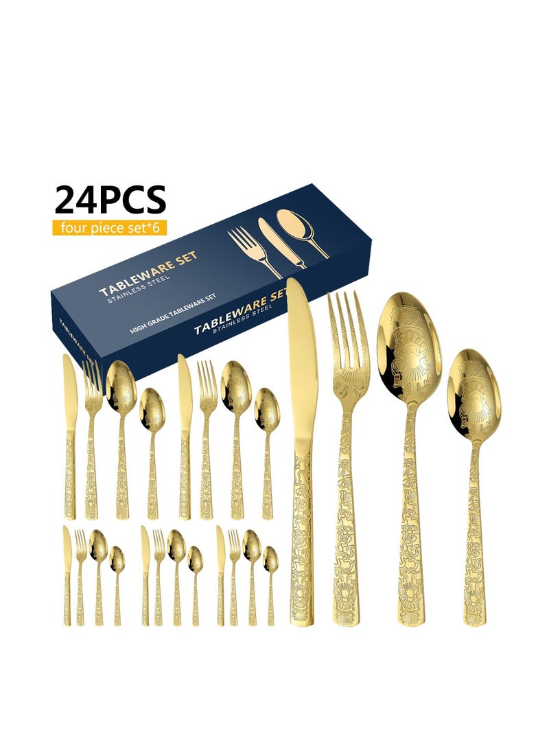 MITOYO 24 Piece Silverware Set, Luxury Style Stainless Steel Flatware, Stainless Steel Flatware Set for Home, Kitchen, Restaurant and Hotel, Mirror Polished and Dishwasher Safe - Gold  - Image 1