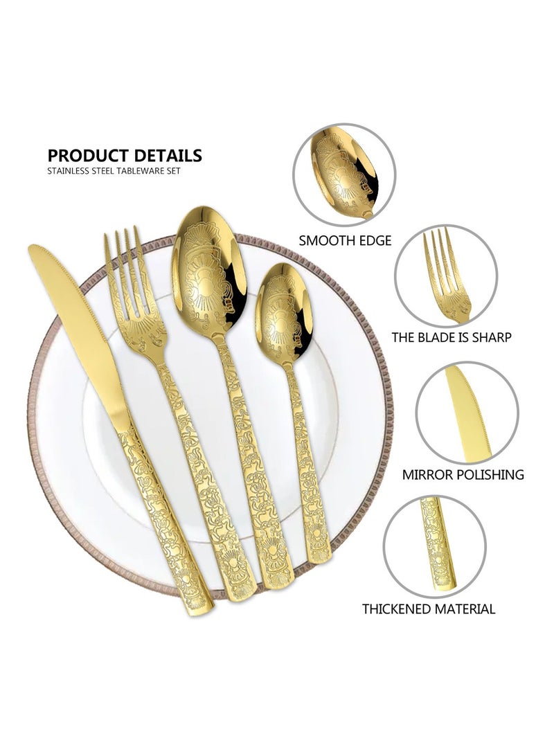 MITOYO 24 Piece Silverware Set, Luxury Style Stainless Steel Flatware, Stainless Steel Flatware Set for Home, Kitchen, Restaurant and Hotel, Mirror Polished and Dishwasher Safe - Gold  - Image 2