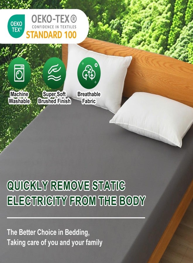 Ivellow Grounding Sheets Queen 10% Pure Silver Fiber 90% Organic Cotton Fitted Sheet Queen Size 16” Deep Pocket Soft Grounded Sheets Earth Connected Bedding Fitted Earth Sheet with Grounding Cord Grey - Image 4