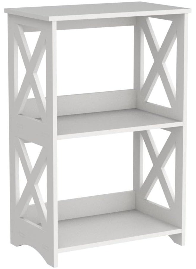 Side Table Set of 2, End Table 3 Tier, Simple Bed Side Table Nightstand, 2 Shelf Small Bookshelf Bookcase for Bathroom, Bedroom and Living Room, White